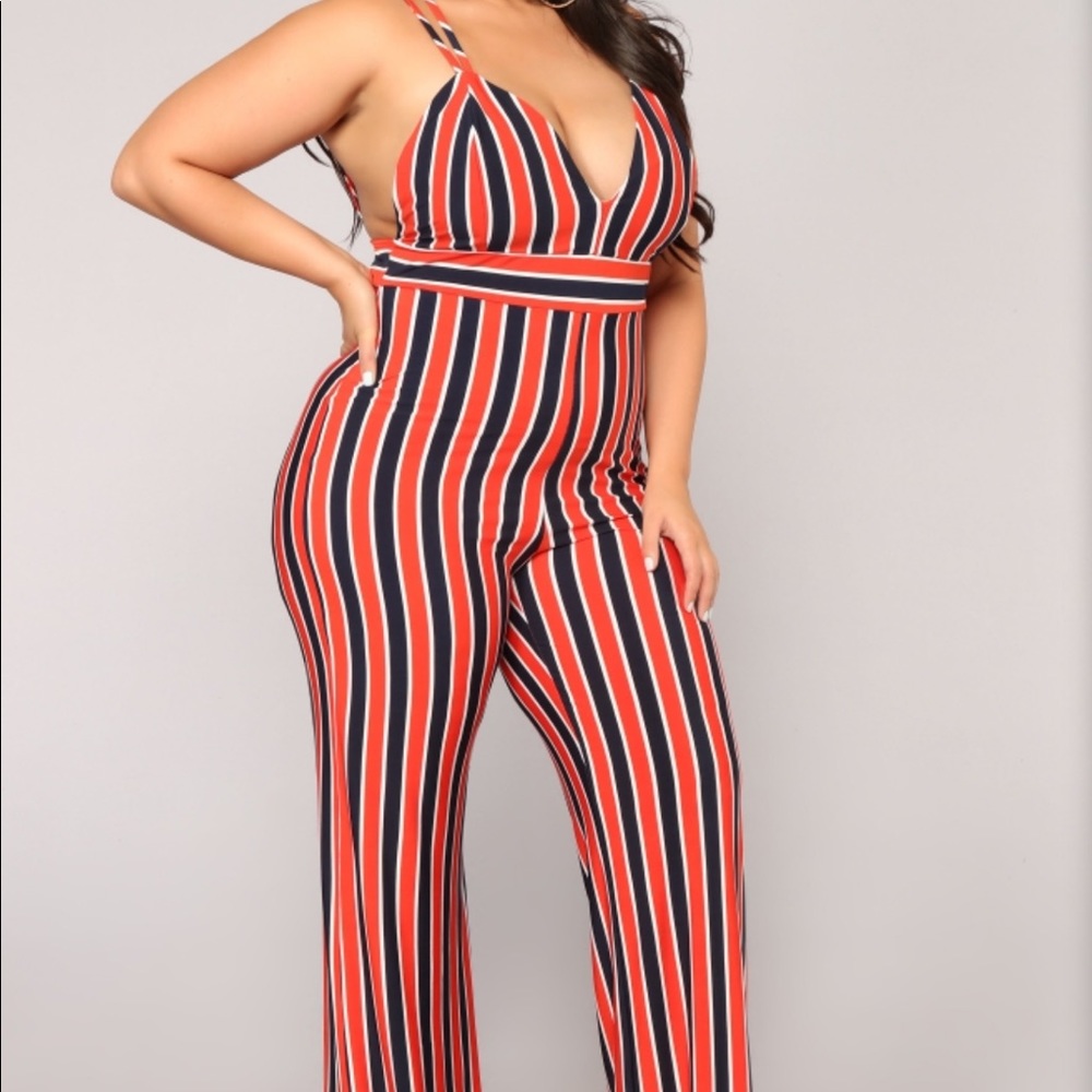 Navy Combo Jumpsuit- Plus Size